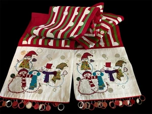 Pier 1 Imports Snowman Whimsy Christmas Table Runner Beaded Embellished 14”X108" - Picture 1 of 5