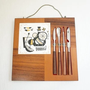 VTG MCM Georges Briard Hanging Bar Tool Set Cocktail Tile Cheese Board Spreader - Picture 1 of 7