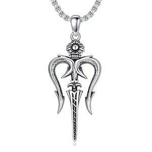 Trident Necklace for Men 925 Sterling Silver Poseidon Trident Pendant Ancient... - Picture 1 of 6