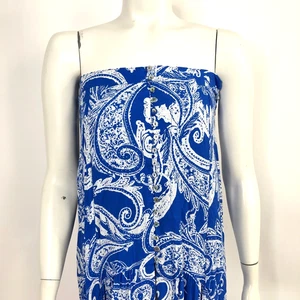 Free People MINT Size 4 Strapless Paisley Women's Mid Length Button Dress Blue - Picture 1 of 21