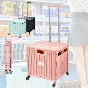 Foldable Shopping Cart Trolley Basket Rolling Folding Grocery Portable - Picture 1 of 24