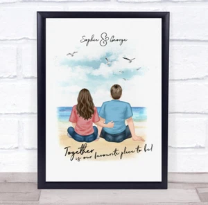 Watercolour Beach Romantic Gift For Him or Her Personalised Couple Print - Picture 1 of 8
