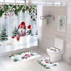 Snowman Christmas Shower Curtain Bathroom Rug Set Bath Mat Toilet Lid Cover