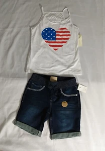 Girls size 10 / 12 USA white top navy Bermuda short set - Picture 1 of 5