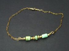Beaded Ankle Bracelet 2.5g 10.25"L Vintage Gold Filled Natural Turquoise