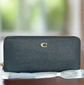 Coach Phone Wallet Continental C7184 Wristlet Large Black Leather Zip ORGPKG - Picture 1 of 9
