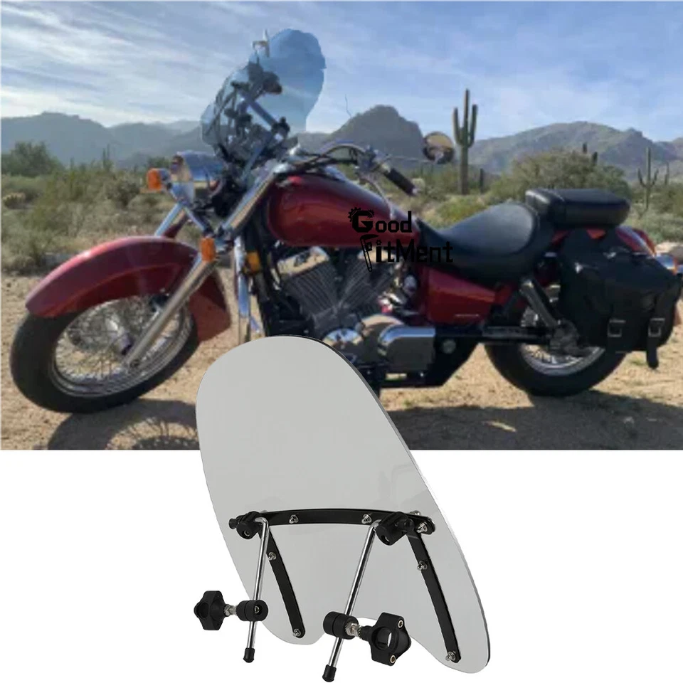 For Honda CB200T 18"x16" Large Motorcycle Windscreen Windshield Smoke 7/8''&1'' - Image 1 of 4