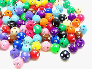 100 Pcs - 8mm Mix Acrylic Round Metal Enlaced Spacer Beads Kids Craft D118 - Picture 1 of 2