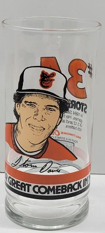Storm Davis Baltimore Orioles 1985 Great Comeback Drinking Glass MLB vintage Cover