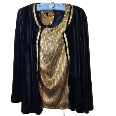 Elementz Blouse Womens Jacket Set Large Black Gold Velour Crinkle Holiday Party - Image 1 of 2