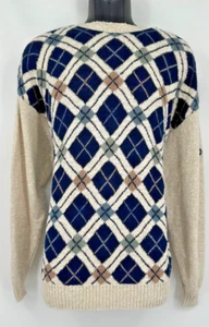 Crossings Mens Crew Neck Notre Dame Argyle Golf Sweater Large Beige Cotton - Picture 1 of 12
