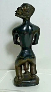 fbf3 VINTAGE AFRICAN HARDWOOD SCULPTURE, musician with drum, jeans 7" high - Picture 1 of 10