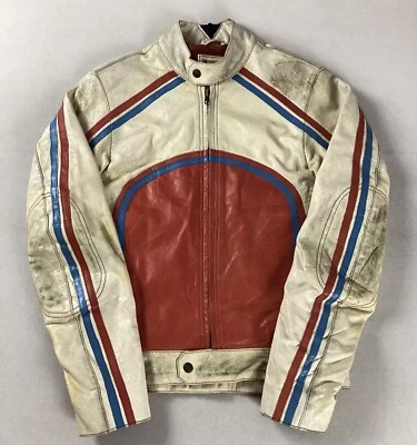 Jack & Jones Distressed Leather Biker Jacket Cafe Racer Jacket Size S - Image 1 of 4