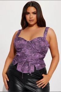 New Fashion Nova Top Womens Plus Size 1X Purple Living A Fantasy Floral Corset - Picture 1 of 4