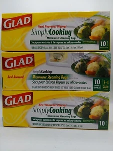 Lot of 3 Glad Simply Cooking Microwave Steaming Bags 10 Pack 30 Total - Picture 1 of 4