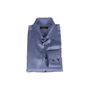 1400$ ITALIAN LUXURY GERLIN Shirt Blue 100% Satin Silk STEFANO RICCI