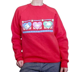 Vintage 90s Red Crewneck Sweatshirt Farm Animals Grandma Grannycore M Red - Picture 1 of 10