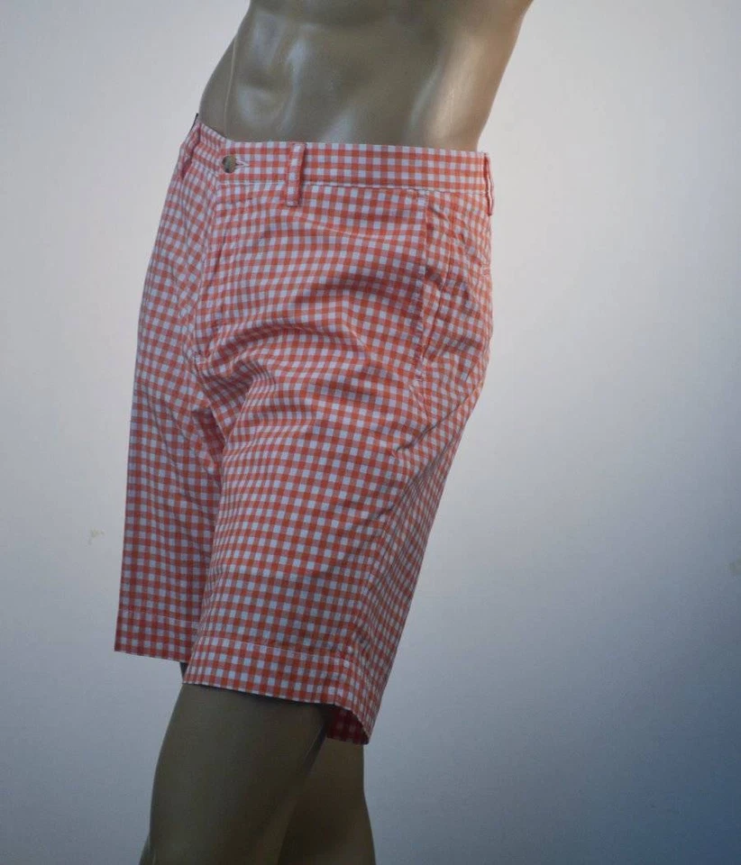Shorts xadrez masculino Ralph Lauren laranja e branco algodão/novo com etiquetas - Imagem 1 de 1