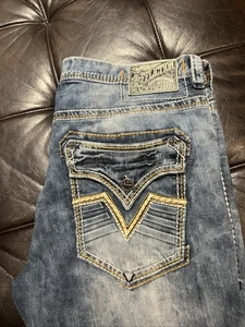 Affliction Black Jeans Mens 38x32 Mid Wash Blake Baggy Grunge Goth Skater - Picture 1 of 7
