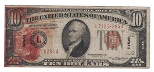 U.S. - Series of 1934 A $10.00 Federal Reserve Note (Hawaii Overprint) - Picture 1 of 2