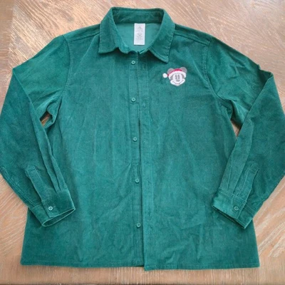 Рубашка Disney для взрослых средний размер зеленая Mickey Mouse рождественский Санта вельветовая длинная - Изображение 1 из 4