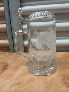 German Domex Glass Tankard/Stein Pewter Lid | Etched Fish Design UNUSED - Picture 1 of 10