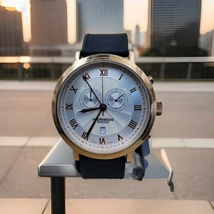 Akkribos Rose Gold Toned Stainless Steel Mens Alarm Chronograph Watch 9" WRIST - Picture 1 of 12