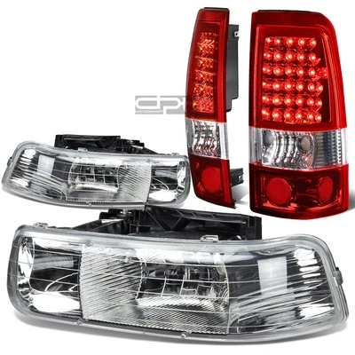PARA 99-02 SILVERADO CROMO CRISTAL FARO+ESQUINA+ROJO LED LUZ TRASERA/LÁMPARA KIT Foto 1 de 4