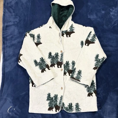 Chaqueta polar Denali Bear vintage con capucha reversible para mujer grande años 80 90 Foto 1 de 4