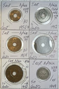 1951 - 1964 Ostafrika 1, 5, 10 & 50 Cent vz - Stgl. Erhaltung 6 Münzen Lot - Bild 1 von 14