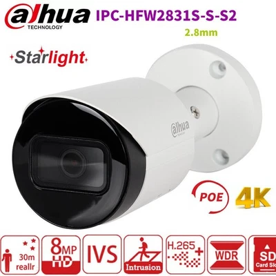 Dahua IPC-HFW2831S-S-S2 8MP WDR IVS PoE Starlight IP Bullet Camera IR Card Slot - Image 1 of 4