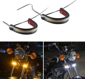 2X Motorcycle Flexible Bright Amber LED Fork Strips Turn Signal Lights Universal - Picture 1 of 12