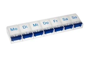 VANLO Wochenpillendose Pillenbox Tablettenbox 7 Fächern Öffner in Blau/Weiß - Bild 1 von 5