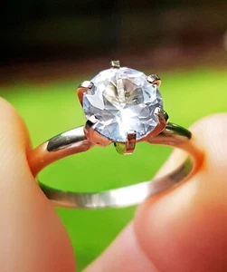 1.2ct Natural VS White Topaz Solitaire Ring Solid 14K Yellow Gold Cocktail Dress - Picture 1 of 6