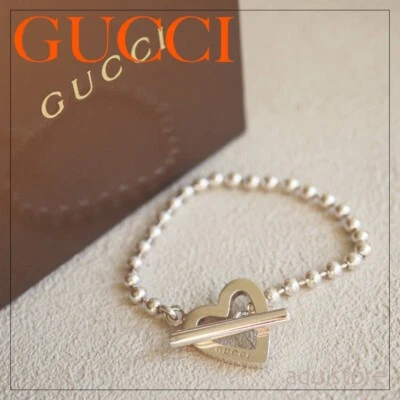 Bracciale Gucci originale in argento sterling catena a sfera cuore senza scat... - Immagine 1 di 4