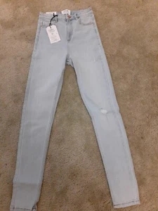 miss selfridge lizzie high waist authentic ripped skinny jeans in bleach wash - Picture 1 of 4
