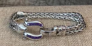 Vintage CI Sterling Tansanit Hufeisen 2 Stränge Seil Stil einzigartiger Verschluss Armband 8"" - Bild 1 von 3