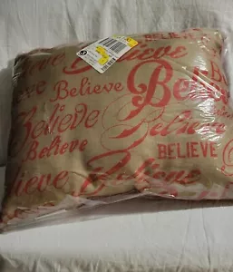 Throw Pillow Tan w Red Believe NEW in pkg JC Penny 16 x 12 x 5 - Picture 1 of 6
