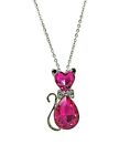 Cat Crystal Pendant Necklace in Fuchsia Color and Clear Crystal Bow- NEW