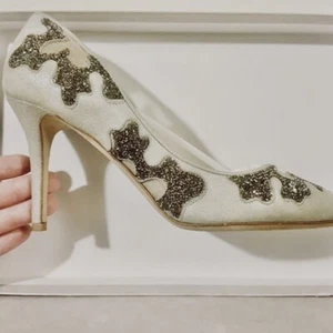 Jimmy Choo Karmel 85 Pumps EU 38 Platinum Suede Crystal Mesh High Heels - Picture 1 of 6