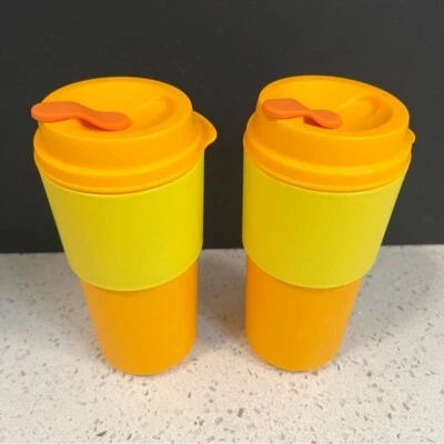TUPPERWARE 2x Tazas Eco To Go Cercanías | Como Nuevo | Amarillo Naranja | Caliente o Frío Foto 1 de 4