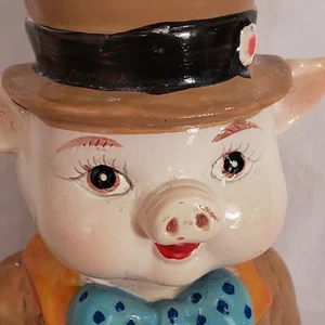 Vintage Anthropomorphic Pig Bank Hard Plastic Dapper Suit MCM - Picture 1 of 5