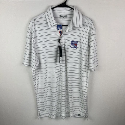 New York Rangers Mens Polo Shirt Medium White Striped NWT New NHL Hockey Cover