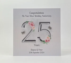 Personalised Silver 25th Wedding Anniversary Card - Picture 1 of 4