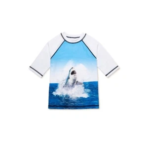 Wonder Nation Boys Short Sleeve Rash Guard Shark Print Size XXL 18 Arctic White - Picture 1 of 3