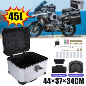 45L Motorcycle Helmet Box Aluminum Motorcycle Top Box Luggage Storage Case Trunk - Picture 1 of 13
