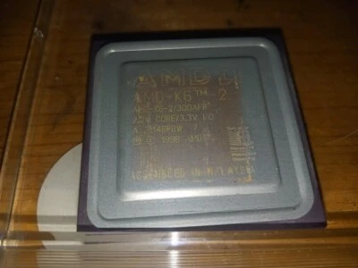 Vintage AMD-K6-2 300AFR 2.2V Core 3.3V I/O CPU W/ HEATSINK AND FAN - Image 1 of 4