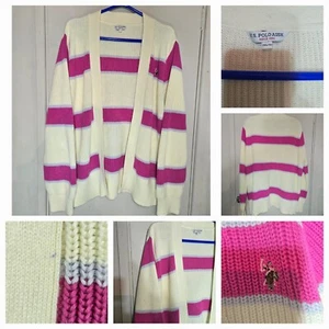 U.S. Polo Assn. Womens Stripe Cardigan Pink And White Size 18uk - Picture 1 of 14