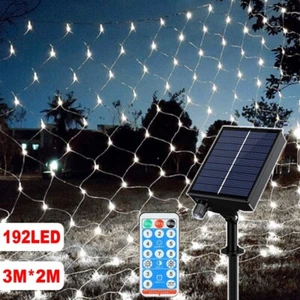 Solar LED Net Mesh Curtain String Fairy Lights Waterproof Garden Xmas Party Deco - Picture 1 of 12