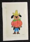 HAPPY BIRTHDAY Cartoon Dog Cowboy w/ Hat & Guns 6x9" Greeting Card Art #3469